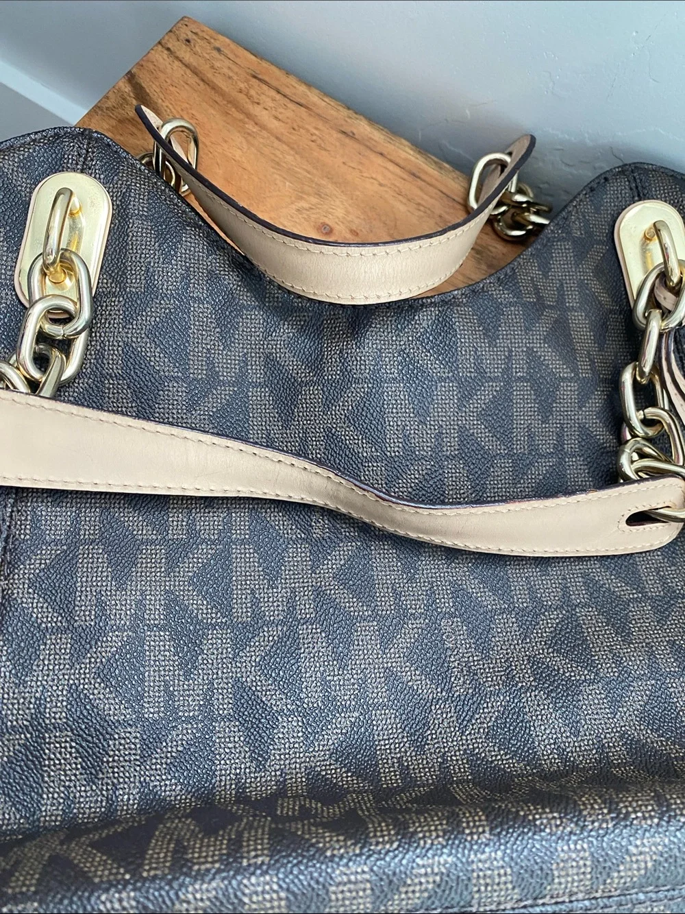 Michael Kors Dark Brown MK Logo Chain-Handle Shoulder Bag